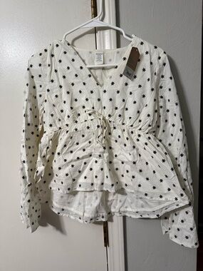 Children's White Star-Print Tie-Front Peplum Blouse